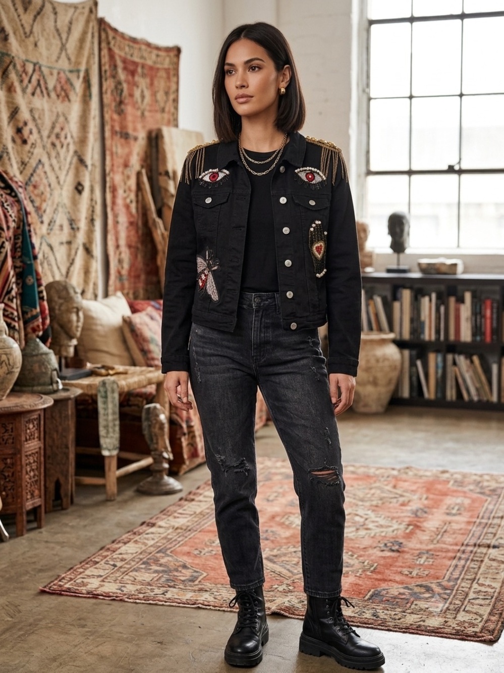 Embellished Black Denim Jacket